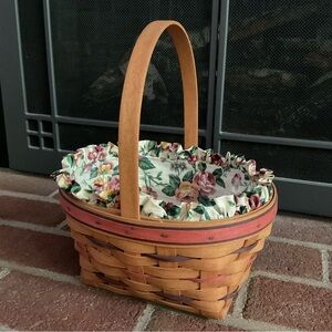 Vintage 1995 Longaberger Rectangular Basket Liner Protector Floral Handle